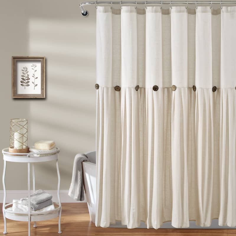 Lush Decor Two-tone Linen Button Shower Curtain