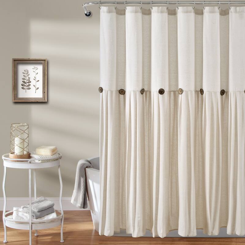 Lush Decor Two-tone Linen Button Shower Curtain - Off White - 72" x 72"