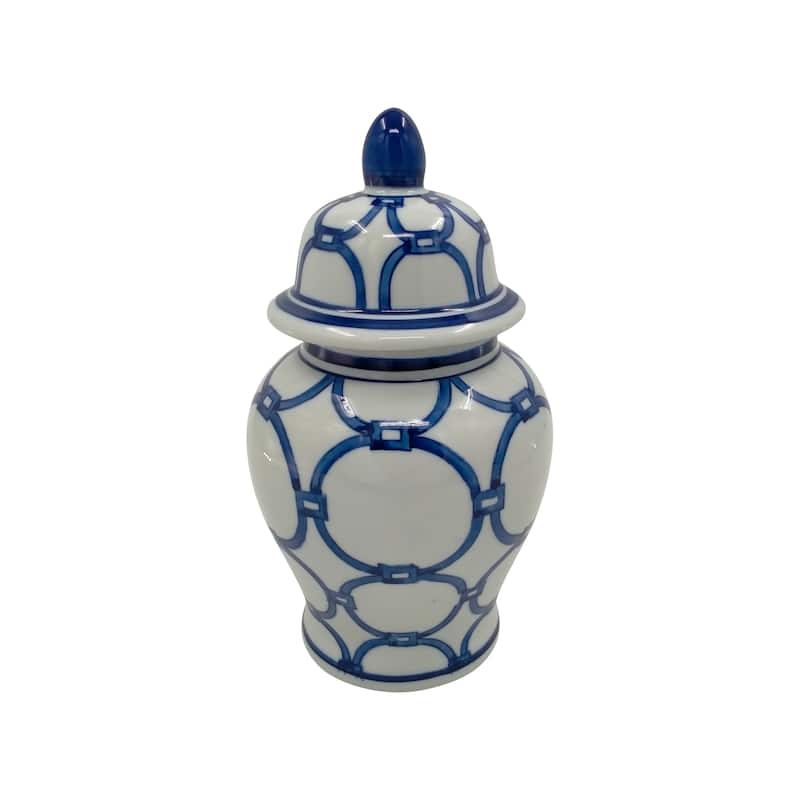 Sagebrook Home Temple Ceramic Jar - 6" x 6" x 10" - Links Blue/white