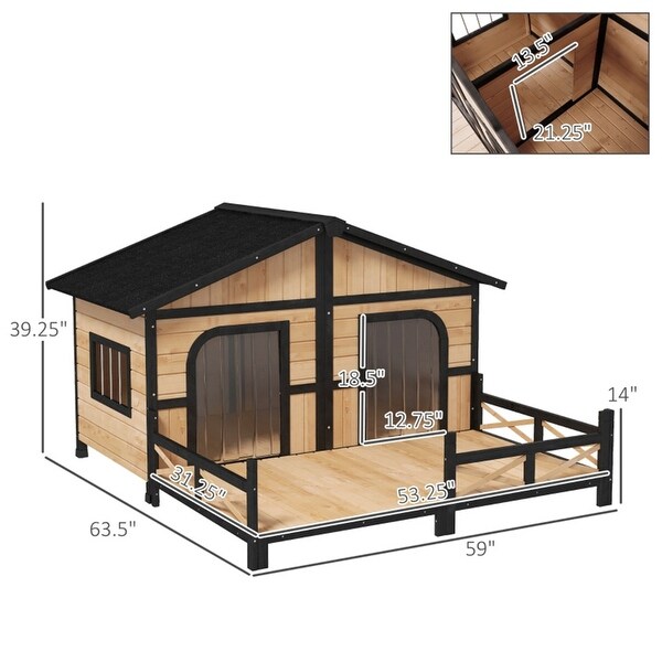 Cabin-Style Dog House with Spacious Deck, Raised Floor & Asphalt