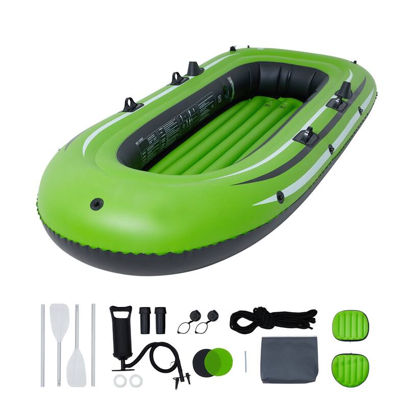 Inflatable Boat, Inflatable Fishing Boat, Strong PVC Portable Boat Raft Kayak, 45.6" Aluminum Oars, High-Output Pump - 3-Person