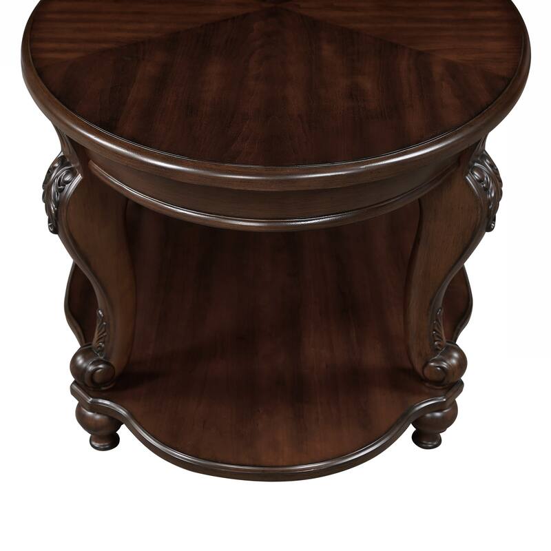 Round End Table,Solid Wood Sofa Side Table with Shelf,Living Room Corner Table Easy Assemble