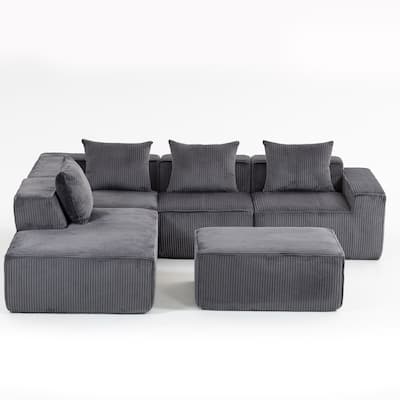 Corduroy Modular Sectional Sofa with Chaise Lounge, Deep Seat, Ottoman