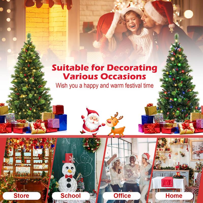Gymax 6 FT Pre-Lit Artificial Christmas Tree w/ 670 Branch Tips & 300