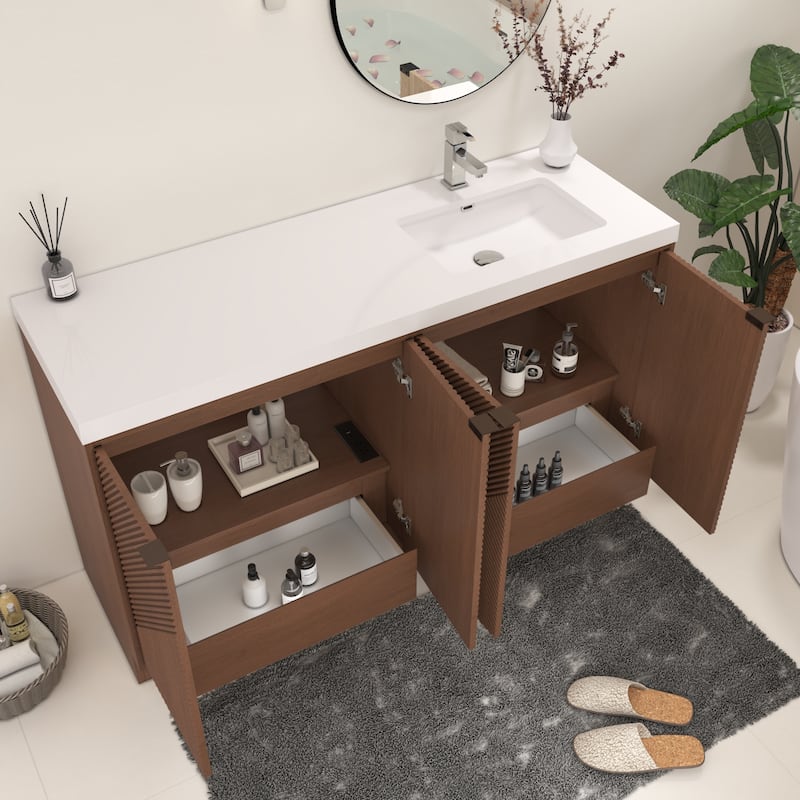 Milano 60" Freestanding Bathroom Vanity with Right White Sink