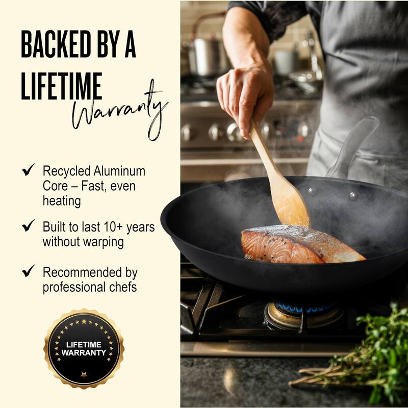 Alva Black Angus Pre-Seasoned Carbon Steel Frying Pan, Naturally Nonstick