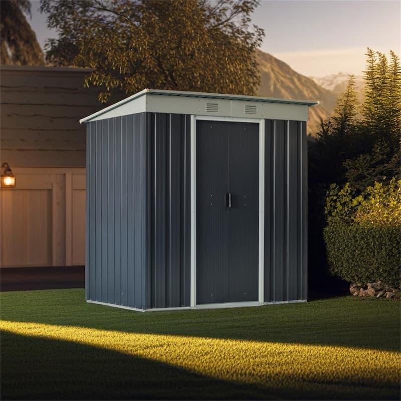 Outsunny 6' x 4' Metal Lean to Garden Shed - Black