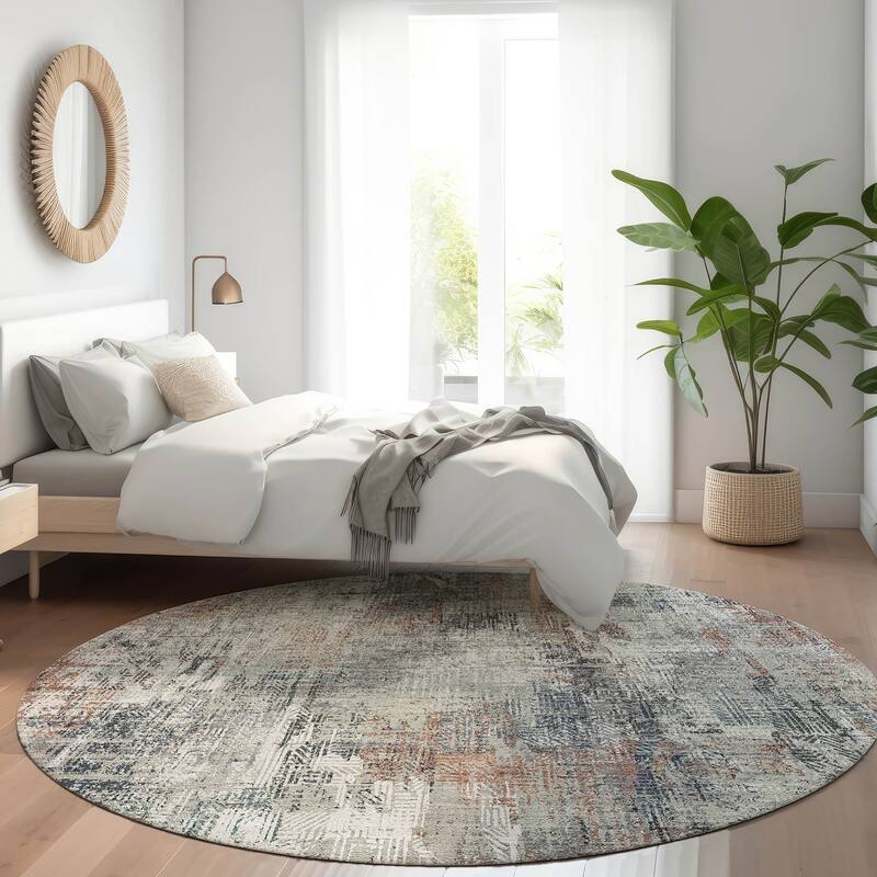 Machine Washable Indoor/ Outdoor Chantille Boho Abstract Rug - Taupe - 8' x 8'