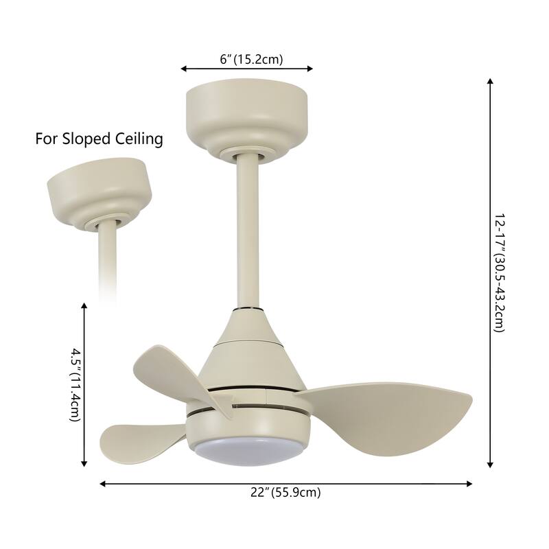 22" Smart LED Ceiling Fan, 6-Speed, Dimmable, App & Remote Control