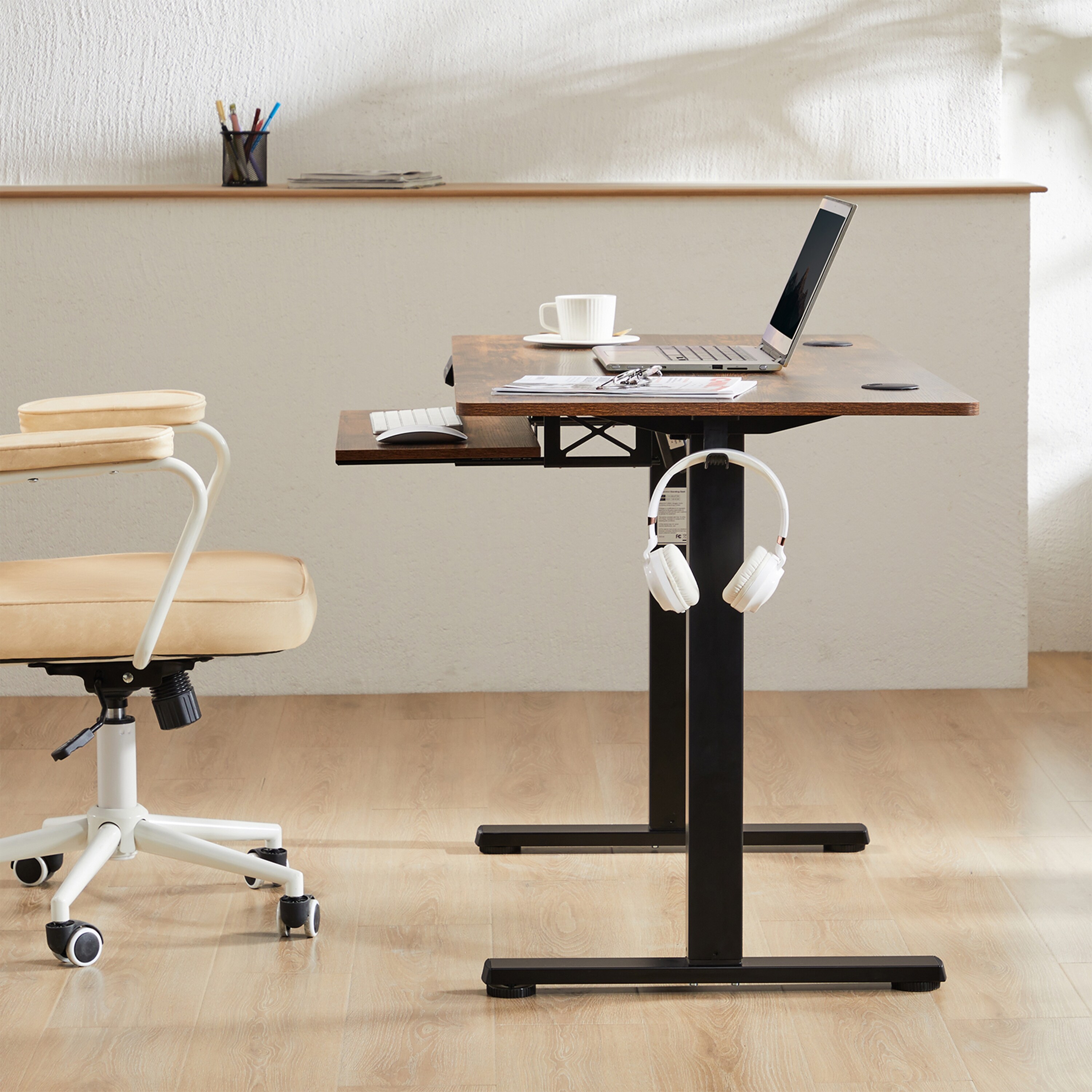 Computer chair with shop built in keyboard tray