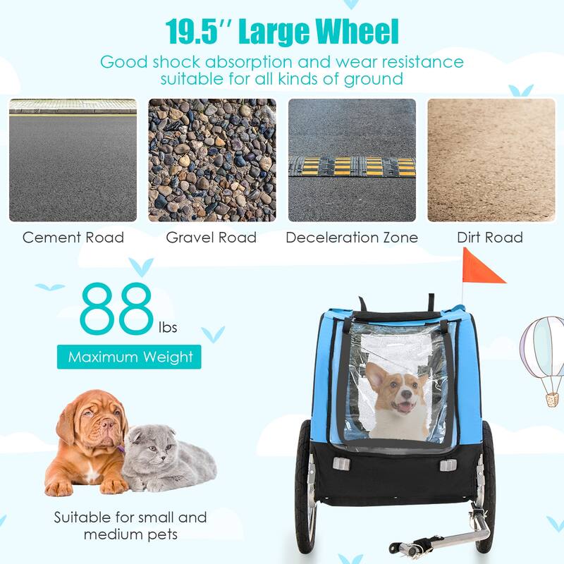 Costway Dog Bike Trailer Foldable Pet Cart with 3 Entrances for - See Details