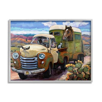 Stupell Dogs Driving Vintage Rustic Truck with Horse Trolley Framed Wall Art