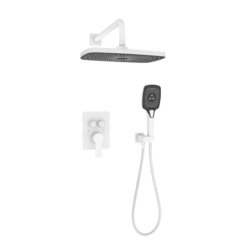 Pressure Balanced 4-Spray 12 in. x 8 in. Dual Shower Head Wall Mount Fixed and Handheld Shower Head 2.5 GPM - Matte White