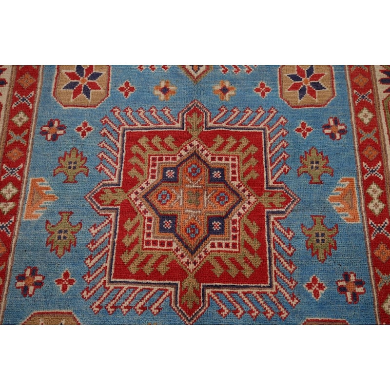Blue Kazak Oriental Area Rug Handmade Traditional Wool Carpet - 4'0" x 6'4"