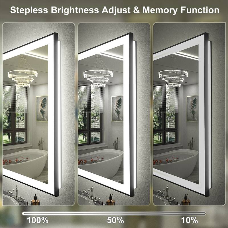 Front & Back LED Anti-Fog Tempered Glass Framed Bathroom/Vanity Mirror 3-Year Warranty