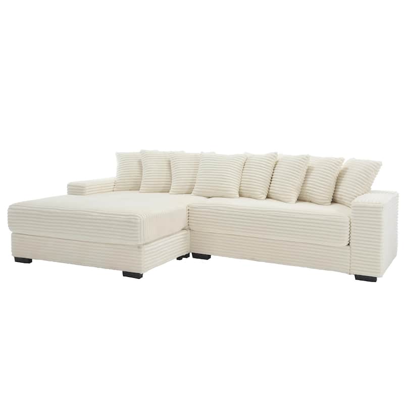 111" Corduroy L-Shaped Sectional Sofa (Left Chaise, 8 Pillows)