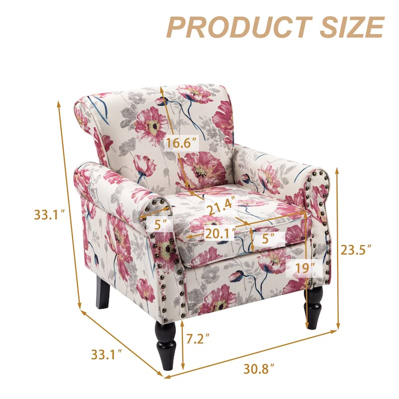 Modern Upholstered Armchair Nailhead Trim Accent Chair