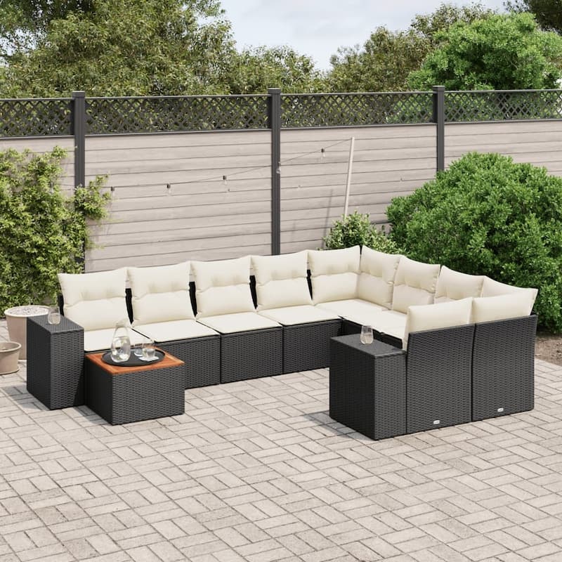 vidaXL Garden Sofa Set Black - Black and cream Large 36.3 x 22.5 x 10.7
