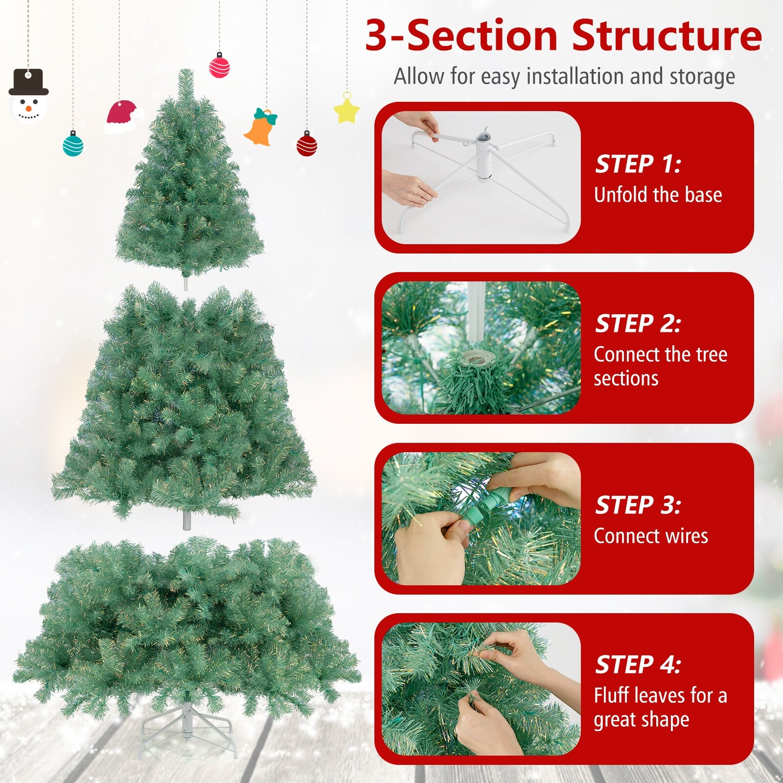 Gymax 7.5 FT Pre-Lit Tinsel Christmas Tree Artificial Xmas Tree w
