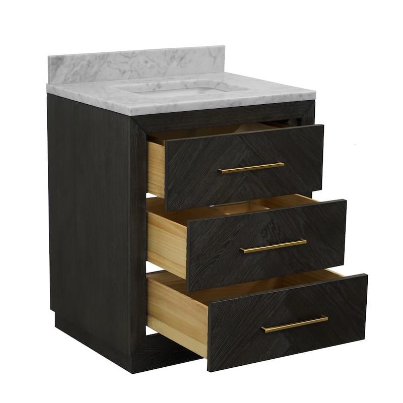 KitchenBathCollection Avery 30" Bathroom Vanity with Carrara Marble Top