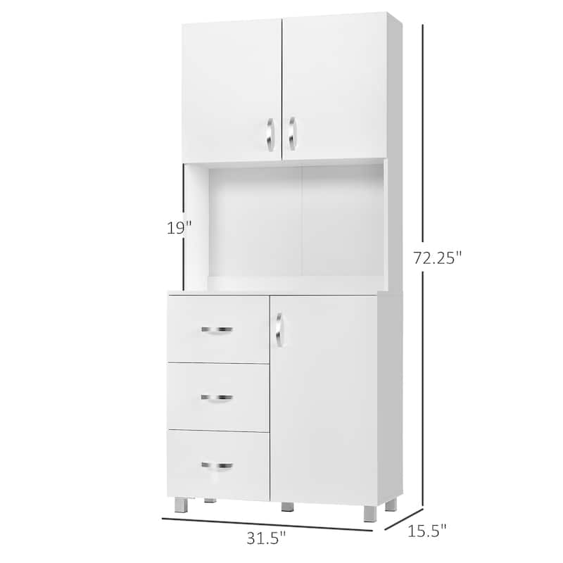 White Tall Three Drawers Cabinet with Two Doors and Middle Shelf Perfect for Kitchen or Office - 31.5" W x 15.5" D x 72.25" H