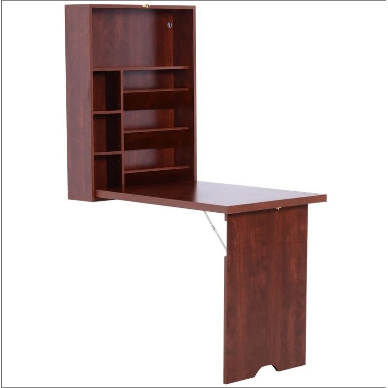 Wall Mounted Desk, Fold Out Convertible Desk, Mahogany