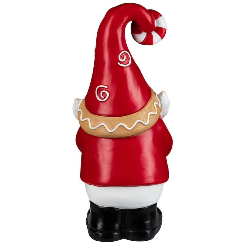 Gnome Holding Gingerbread Snowflake Cookie Christmas Decoration - 11.5" - Red