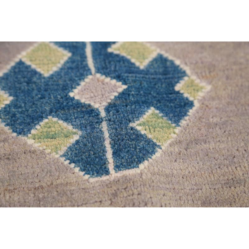 Hand Knotted Oriental 100% Wool Carpet Traditional Geometric Greys & Charcoal Kazak Area Rug - 9' 6'' X 7' 9''