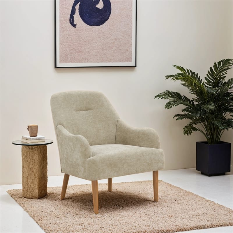 Chenille Armchair,Modern Style Accent Chair w/Wood Legs,Comfy Design