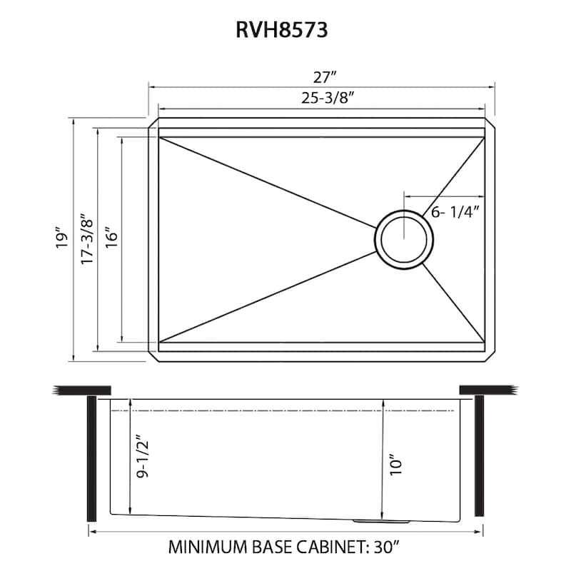 Ruvati 27-inch Workstation Slope Bottom Offset Drain Undermount 16 Gauge Kitchen Sink - RVH8573 - 27 x 19