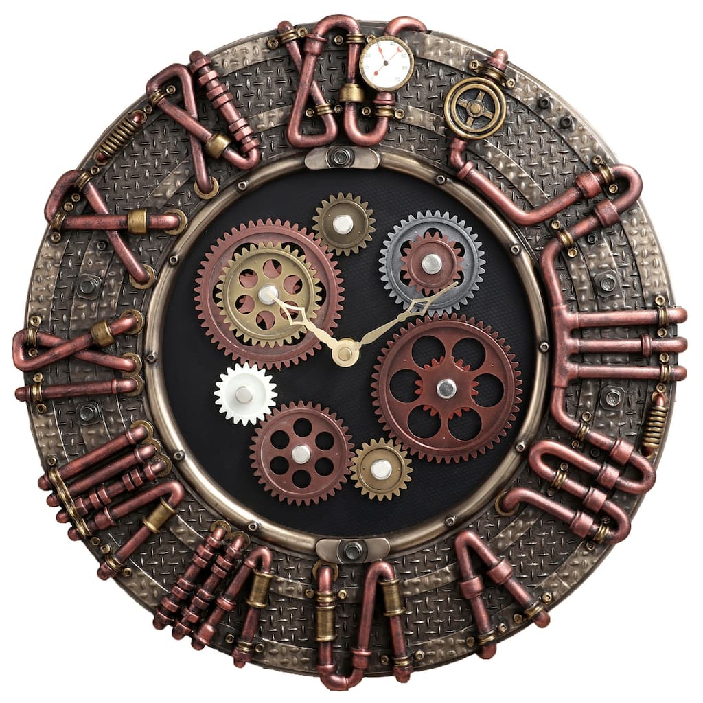 Veronese Design 14.17" W STEAMPUNK BRASS CONDUIT WALL CLOCK Cold Cast Bronze