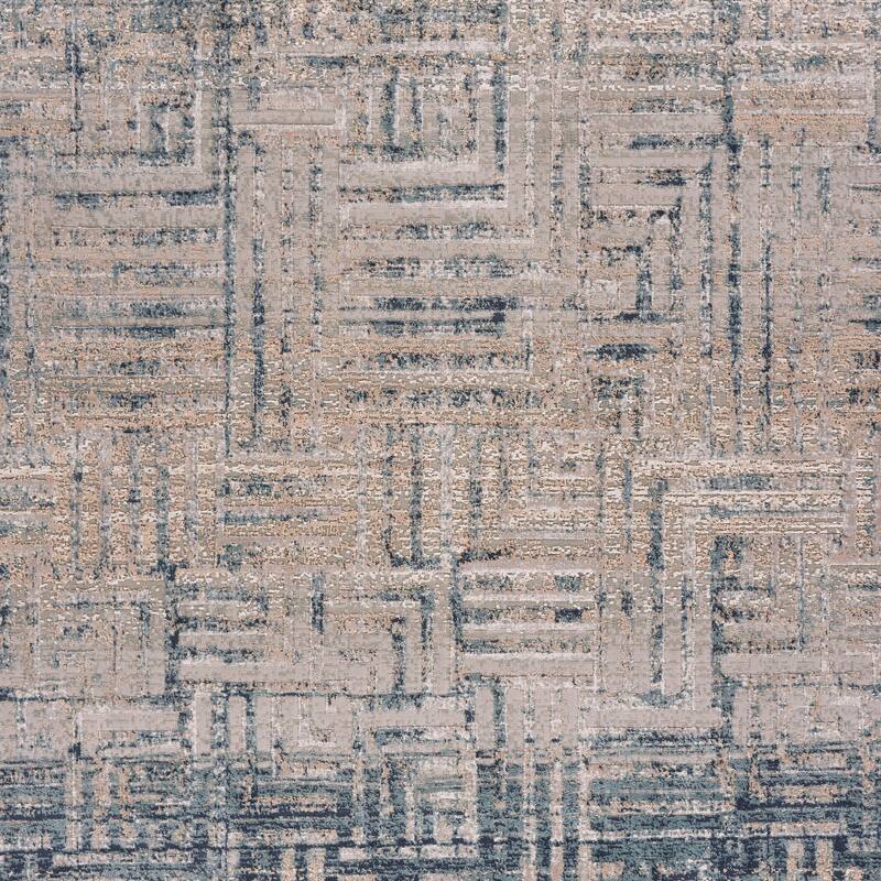 Sevita Carved Transitional Geometric Polyester Area Rug, Cream and Blue