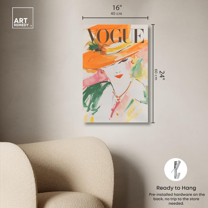 Woman in Hat Cover Canvas by Art Remedy, Gallery Wrapped