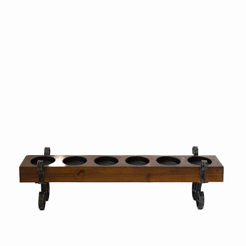 6 Slots Wooden With Metal Legs Tealight Candle Holder
