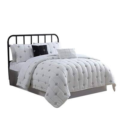 Bucharest 5 Piece Embroidered Queen Comforter Set with Pleats The Urban Port, White