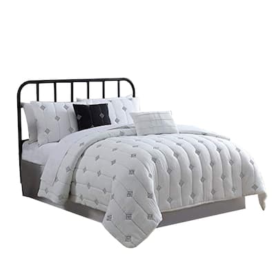 Bucharest 5 Piece Embroidered Queen Comforter Set with Pleats The Urban Port, White