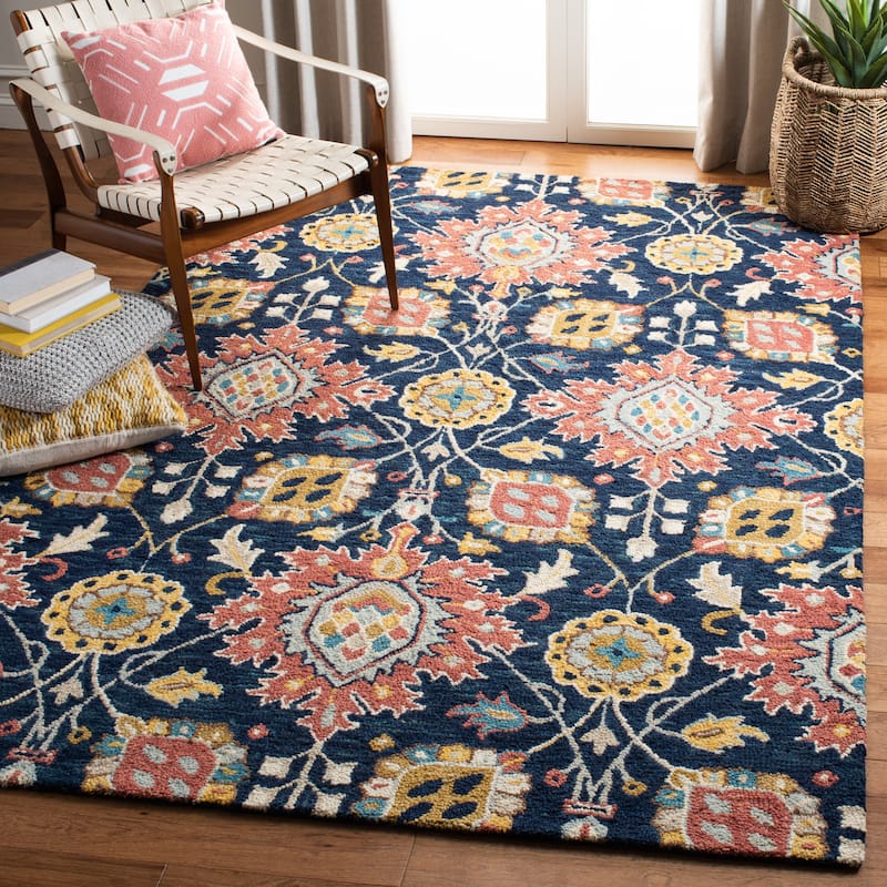 SAFAVIEH Handmade Roslyn Klervi Modern Floral Wool Rug - 6' x 9' - Navy/Multi