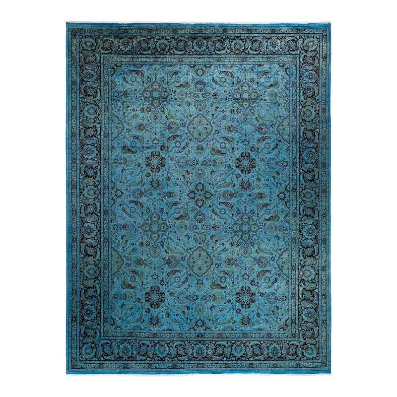 Overton Hand Knotted Wool Vintage Inspired Modern Contemporary Overdyed Blue Area Rug - 9' 2" x 12' 3"