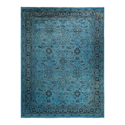 Overton Hand Knotted Wool Vintage Inspired Modern Contemporary Overdyed Blue Area Rug - 9' 2" x 12' 3"