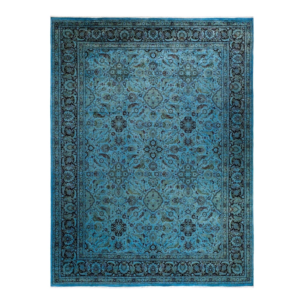 Overton Hand Knotted Wool Vintage Inspired Modern Contemporary Overdyed Blue Area Rug - 9' 2" x 12' 3"