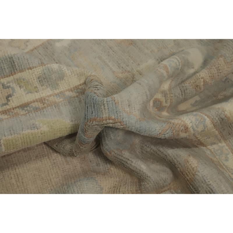 Vegetable Dye Wool Oushak Turkish Area Rug, Floral Geometric Carpet - 12' 0'' X 8' 10''