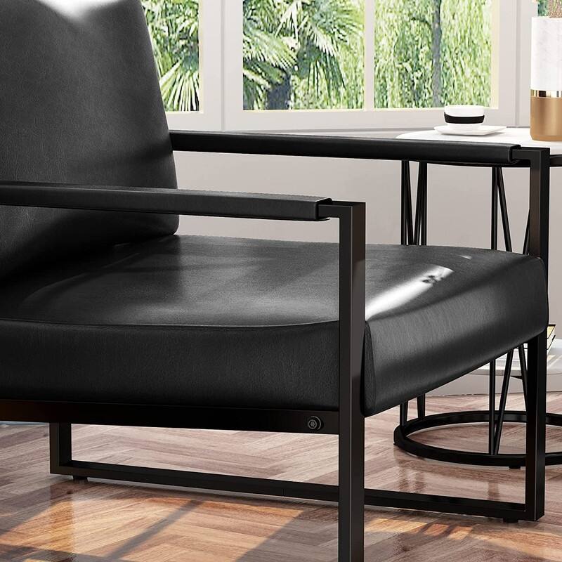 Eureka Modern Vintage Upholstered PU Leather Armchairs, Mid Century Accent Chairs with Steel Frame, Leisure Chairs (Set of 2)