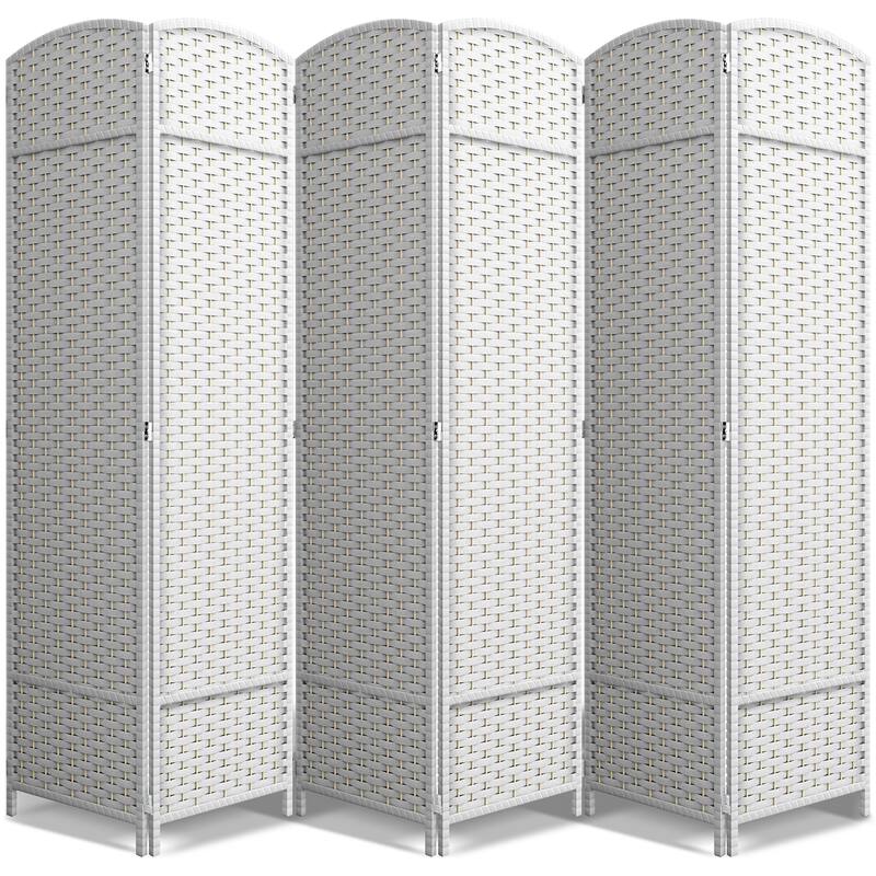 Sorbus 6 Panel Room Divider Tall Privacy Partition Screen Extra Wide Double Hinged Mesh Hand-Woven Folding Wall Divider - 6ft - White