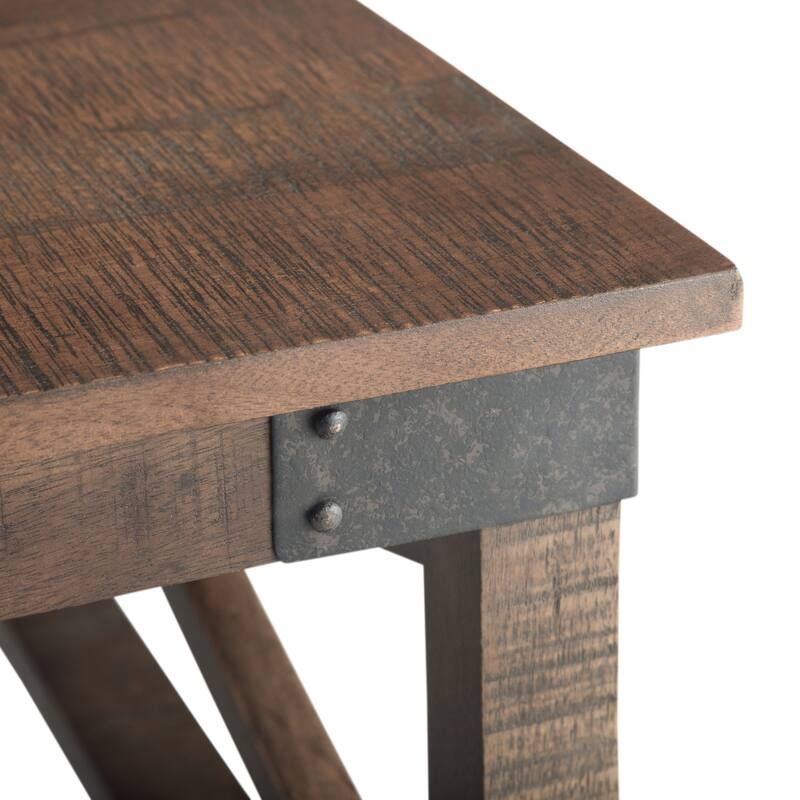 WYNDENHALL Barrie SOLID MANGO WOOD and Metal 32 inch Wide Square Industrial Coffee Table in Distressed Dark Brown - 32 x 32 x 18