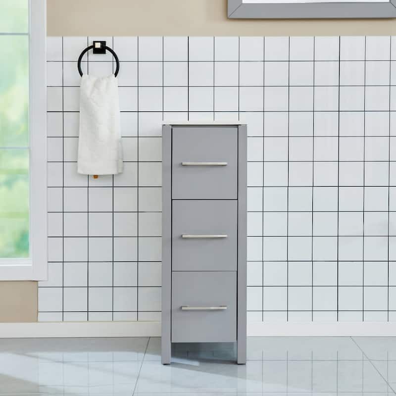 Vanity Art 12-Inch Bathroom Vanity Cabinet 3 Drawer Side Storage Organizer Freestanding Single Vanity Bedroom/Bathroom/Entryway - Grey