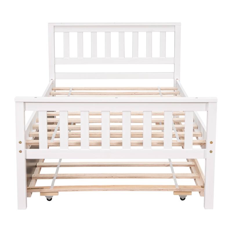 Twin Platform Bed with Trundle and Footboard for Bedroom