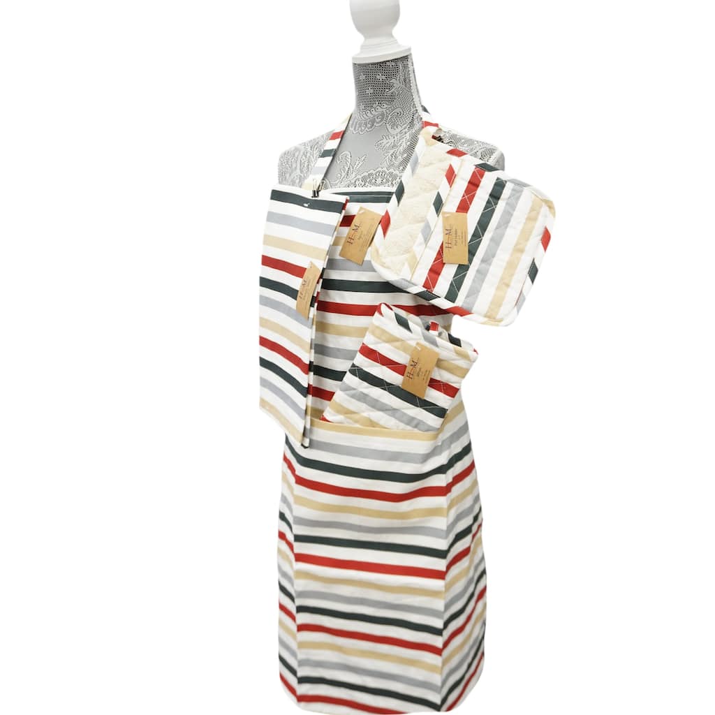 Home&Manor Kitchen Chef RedGreen&Gray Stripe Apron - Multi-Color
