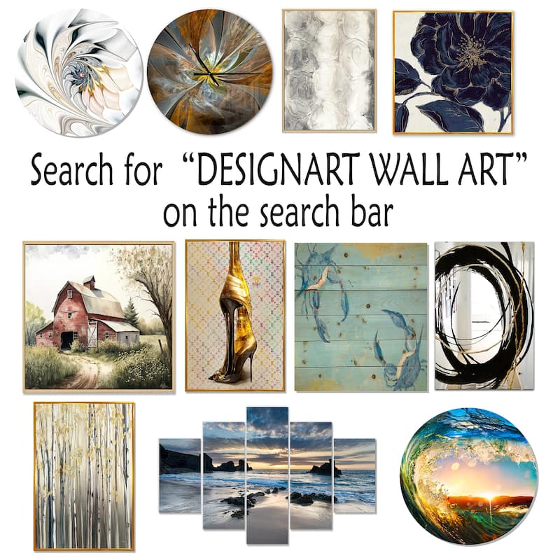 Designart "Minimalist Blue and Gold II" Abstract Shapes Metal Circle Wall Art