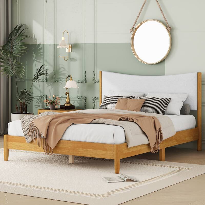 Modern Queen Bed Frame with Teddy Velvet Upholstered Headboard and Underbed Storage