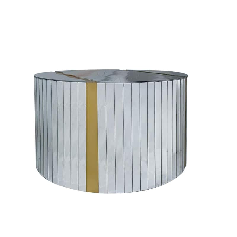 Marble pattern sticker Round Coffee Table, Cylindrical Silver Mirror with Gold Dust Finish, Modern Home Decor Table